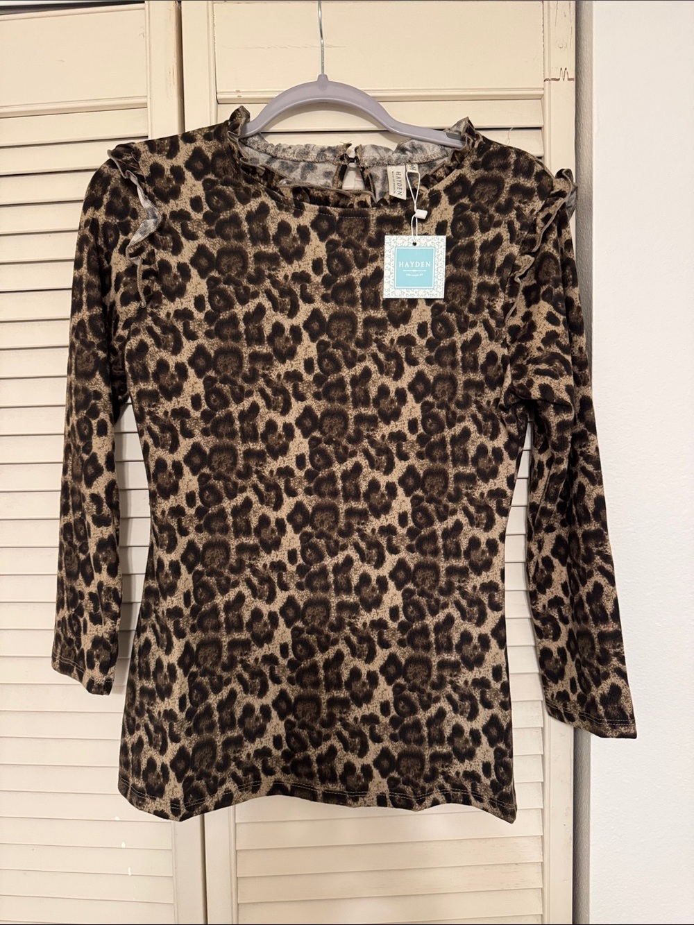 Hayden Leopard-Print Long Sleeve Top in Brown and Black